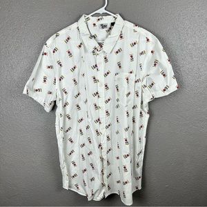 Miller Lite All Over Logo Print Shirt Men’s XXL White Button Up Short Sleeve